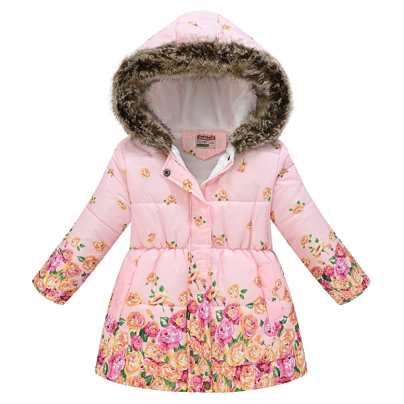 Kids Girls' Down Coat Graphic Fashion School Coat Outerwear 2-9 Years Spring 3164-3 red ink flower 3164-1 yellow flower 3002-6 light blue flowers
