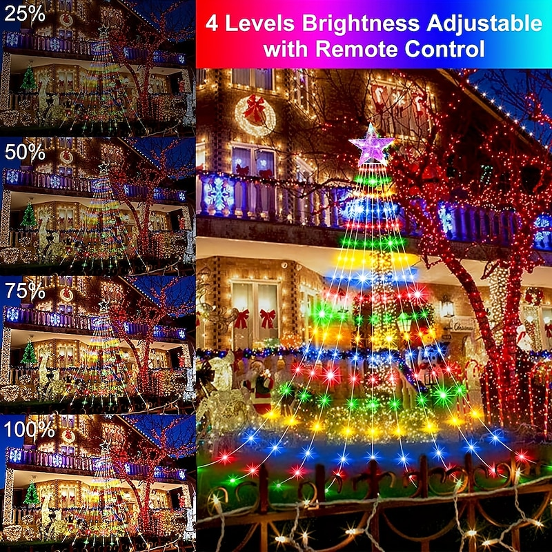 Waterfall String Light Christmas 198 Leds USB Flowing Water Light 9 Strip 2 meters 8 Lighting Modes with Remote Control Waterproof for Xmas Party Bedroom Wall Flashing Indoor Outdoor Decoration4