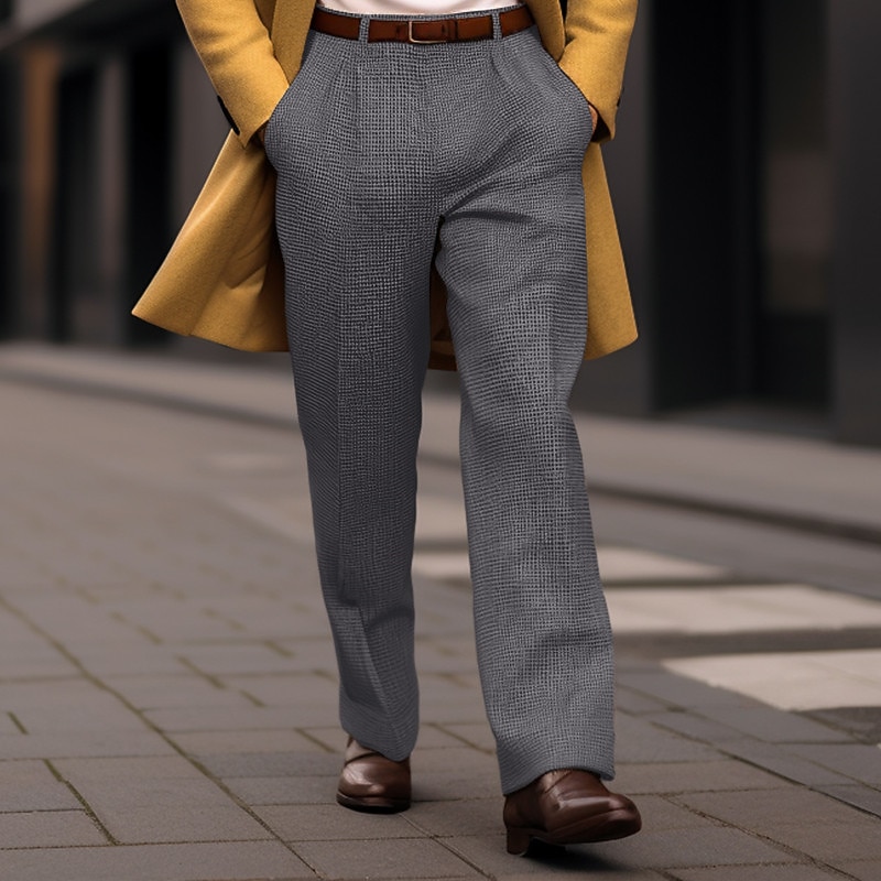 Men's Dress Pants Corduroy Pants Trousers Waffle Pants Front Pocket Straight Leg Plaid Comfort Business Daily Holiday Fashion Chic & Modern Black Navy Blue