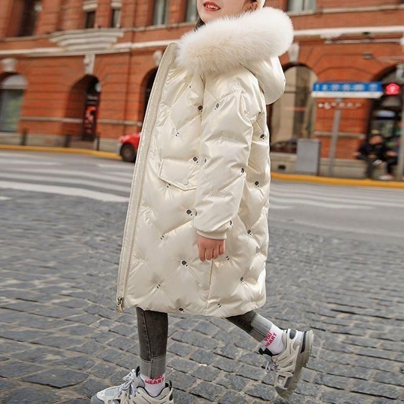 Kids Girls' Down Coat Solid Color Active School Coat Outerwear 4-12 Years Fall Black Pink Purple