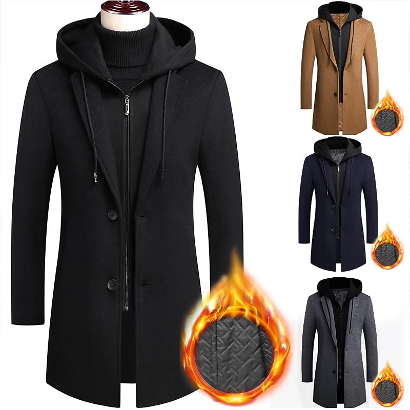 Men's Winter Coat Wool Coat Overcoat Trench Coat Outdoor Street Spring Fall Winter Polyester Thermal Warm Warm Outerwear Clothing Apparel Business Casual Plain Pocket Notch lapel collar Single
