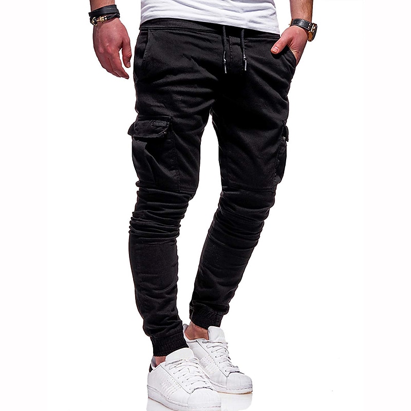 Men's Cargo Pants Cargo Trousers Joggers Trousers Patchwork Zipper Pocket Solid Color Comfort Breathable Casual Daily Streetwear Sports Fashion Black White Micro-elastic3