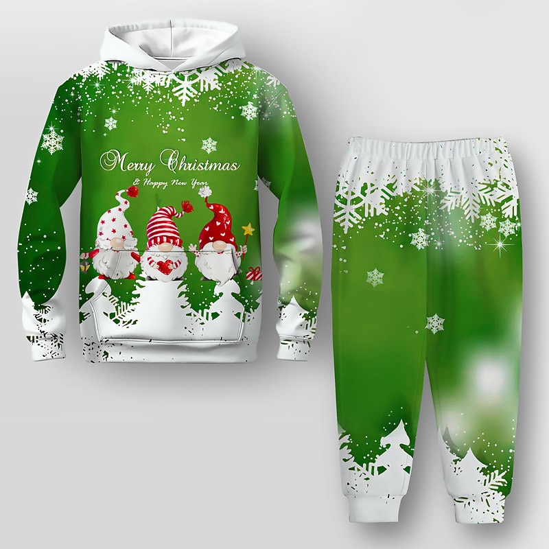 Christmas Boys 3D Santa Claus Christmas Sets Hoodie & Sweatpants Set Set Long Sleeve 3D Printing Fall Winter Active Fashion Cool Polyester Kids 3-12 Years Outdoor Street Vacation Regular Fit