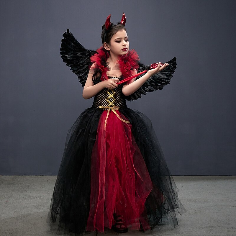 Witch Maleficent Devil Halloween Dress Cosplay Costume Tutu Walpurgis Night Cosplay Kid's Girls' Carnival Masquerade Mardi Gras Performance Party Halloween Easy Halloween Costumes Dress Up4