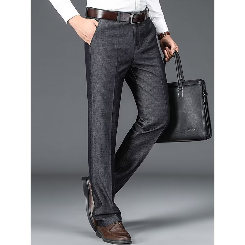 Men's Dress Pants Trousers Slacks Suit Pants Pocket Plain Comfort Breathable Wedding Outdoor Daily Fashion Casual Black Khaki3