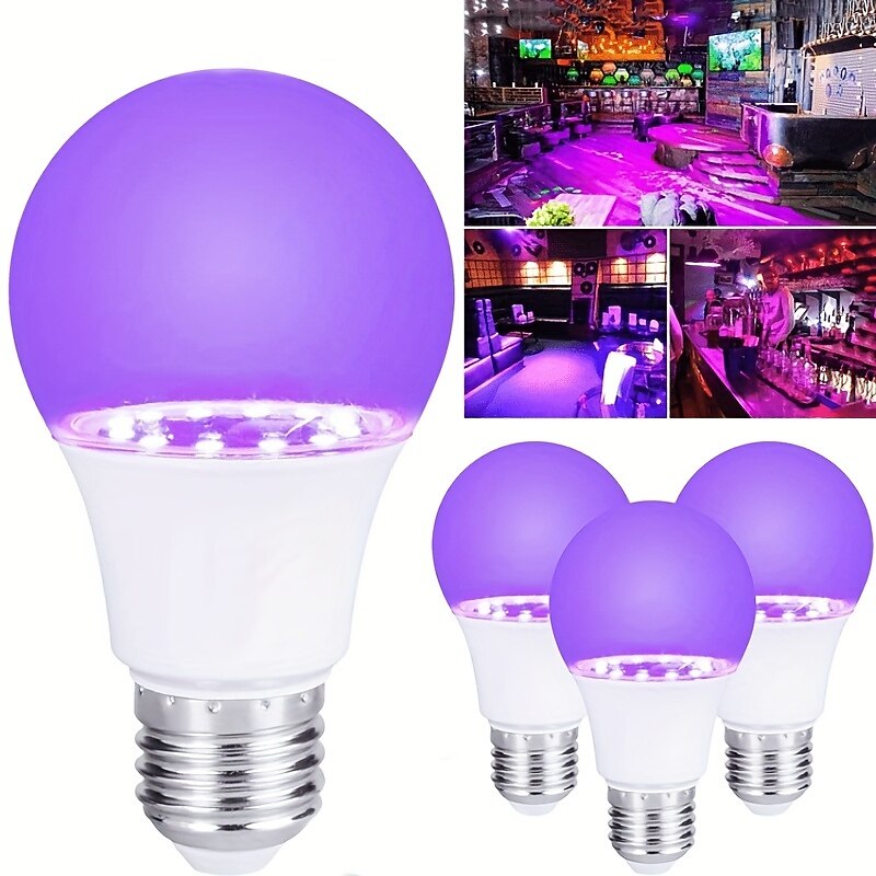 2PCS 1PC LED Black UV Halloween Purple Light Bulb 9.5W Black Bulb Replacement Up to 100W Black light UVA Level 385-400nm A19 Spooky Halloween Atmosphere