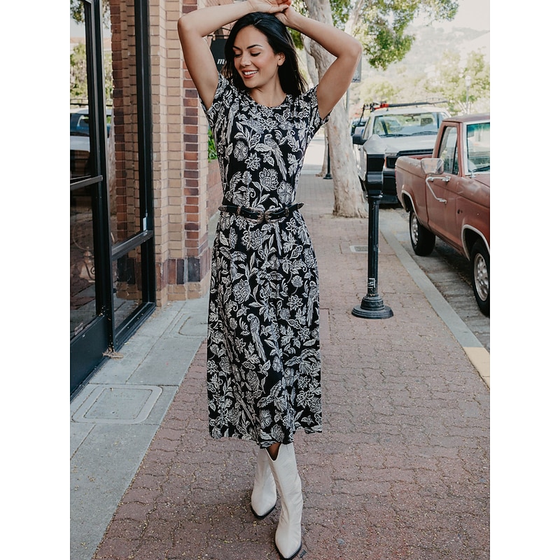 Floral Crew Neck Maxi Dress