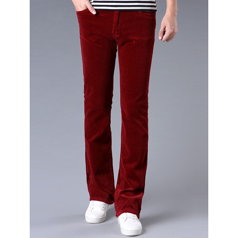 Men's Dress Pants Corduroy Pants Flared Pants Trousers Suit Pants Pocket Plain Comfort Breathable Outdoor Daily Going out Fashion Casual Black White3