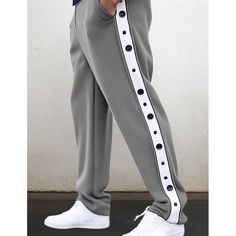 Men's Sweatpants Tear Away Pants Trousers Straight Leg Sweatpants Pocket Tear Away Side Button Plain Comfort Breathable Outdoor Daily Going out Fashion Casual Black Royal Blue2