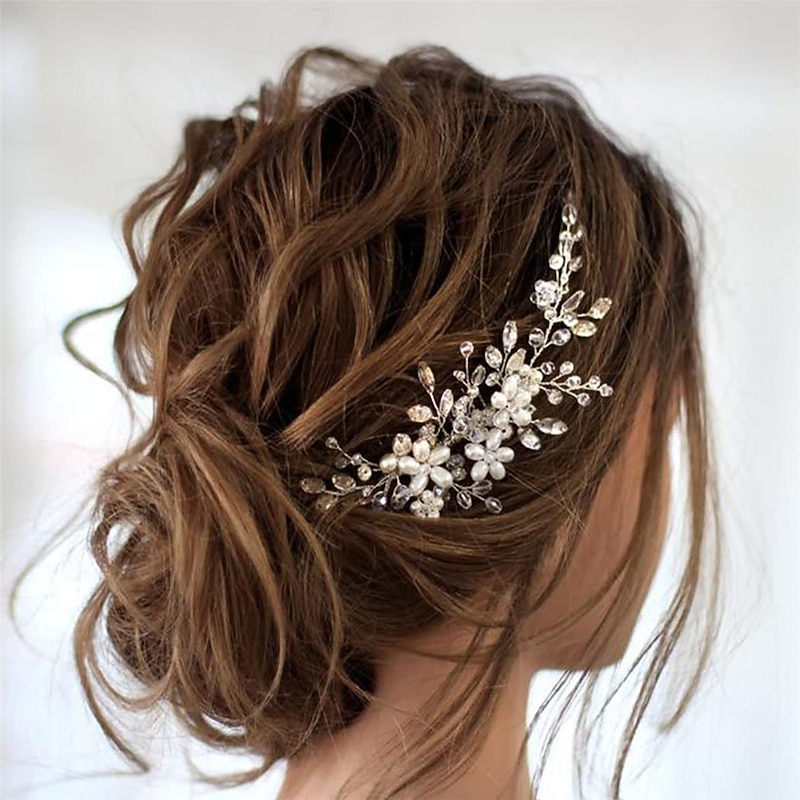 1pcs Bride Wedding Hair Comb Pearl Shiny Rhinestone Flower Hair Piece Rhinestone Bridal Hair Accessories for Women