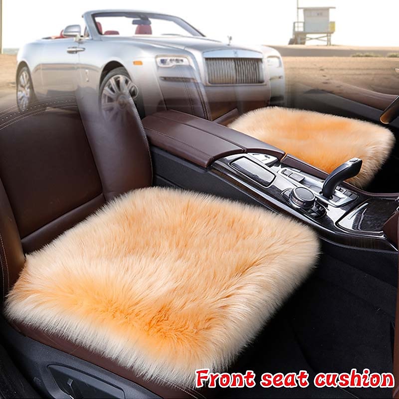 Car Seat Cushion Fur Covers, Fiber Faux Wool Mat, Long Plush, Universal Women's Warm Car Seat Cushion Winter3