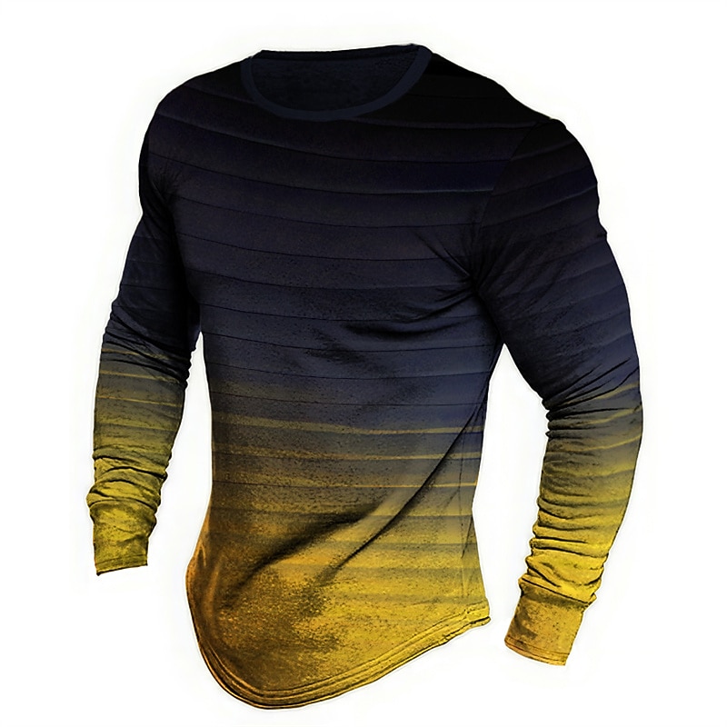 Men's Graphic Color Block T Shirt Long Sleeve T shirt 3D Print Crew Neck Shirt Fashion Designer Casual Sports Outdoor Holiday Going out Yellow Blue Orange Spring &  Fall Clothing Apparel S M L XL 2XL2