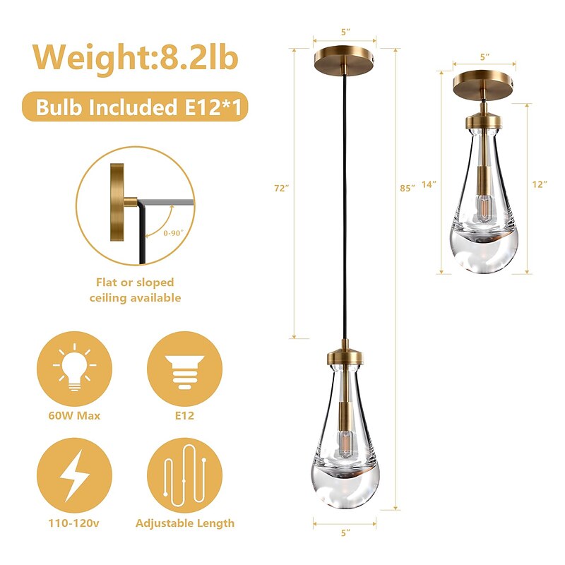 LED Pendant Lights Brass Glass Kitchen Island Lighting Modern Farmhouse Foyer Entryway Light Fixtures Ceiling Hanging Light Over Table Cord Adjustable 1PCS 110-240V4