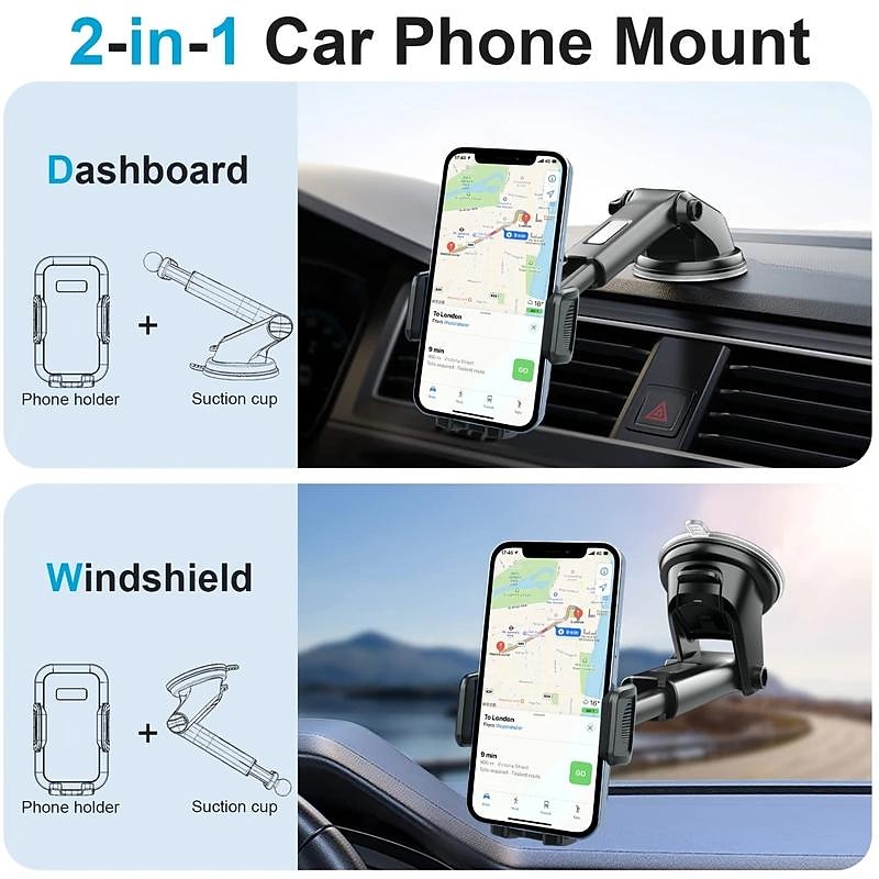 Car Phone Holder Phone Holder With Strong Suction Cup 2-in-1 Phone Holder Dashboard/Windshield Hands-Free For All Mobile Phones4