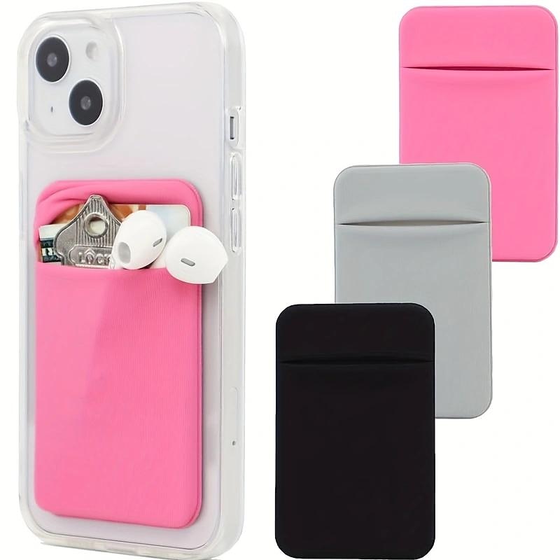 Cell Phone Card Holder Pocket For Back Of Phone Stretchy Lycra Stick On Wallet Credit Card ID Case Pouch Sleeve Self Adhesive Sticker With Flap