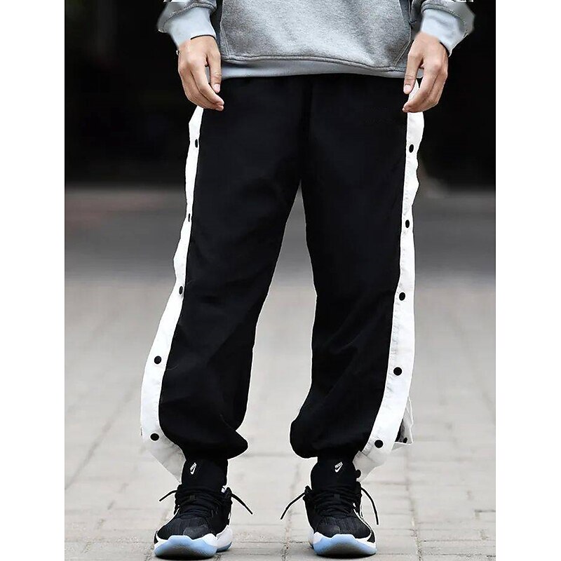 Men's Joggers Tear Away Pants Trousers Straight Leg Sweatpants Pocket Elastic Waist Side Button Plain Comfort Breathable Outdoor Daily Going out Fashion Casual Black3