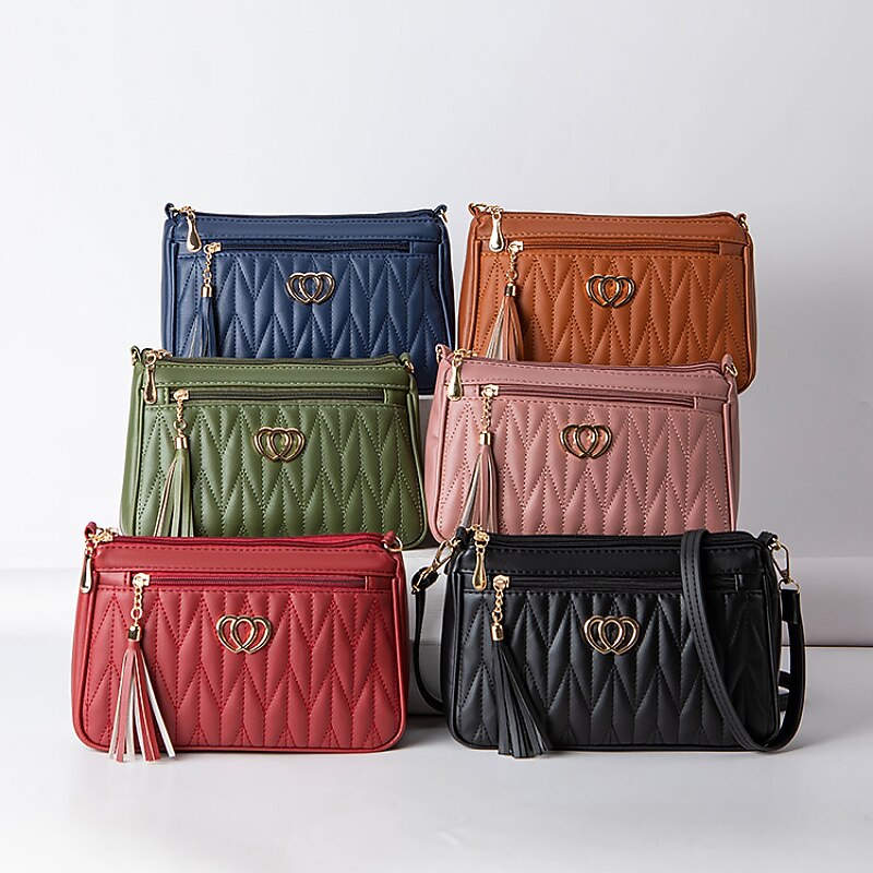 Women's Crossbody Bag Shoulder Bag Hobo Bag PU Leather Outdoor Daily Holiday Buttons Tassel Zipper Large Capacity Waterproof Lightweight Solid Color Quilted ArmyGreen Yellowish brown Maroon Red4