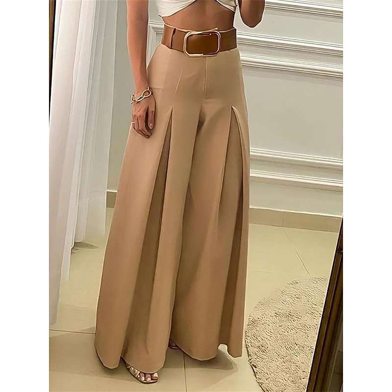 Women's Wide Leg Khaki Pants Trousers Full Length Fashion Streetwear Outdoor Office / Career Black Khaki S M Fall Winter