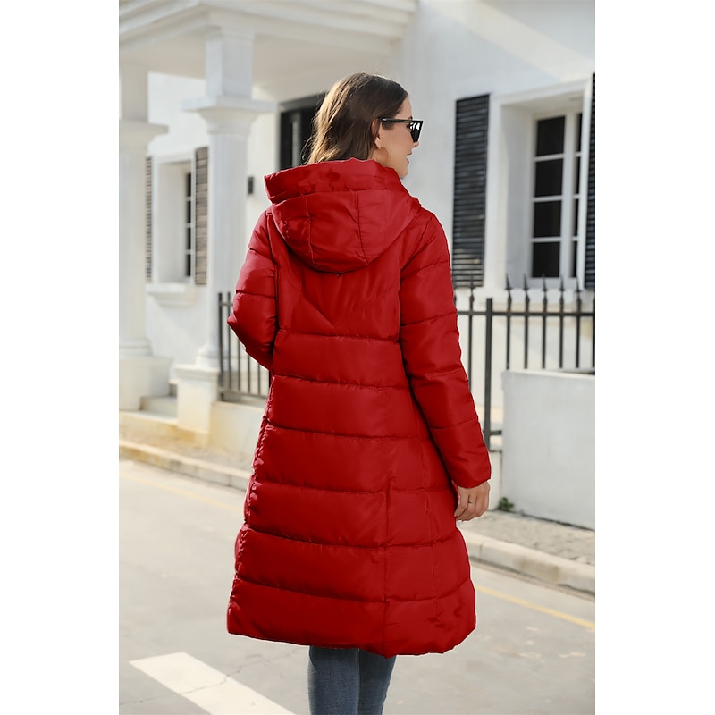 Women's Winter Jacket Puffer Jacket Thermal Warm Windproof Zipper Daily Traditional Outdoor Casual Solid Color Outdoor Night Daily Wear Casual Daily Collarless Loose Fit Long Sleeve Outerwear Black4