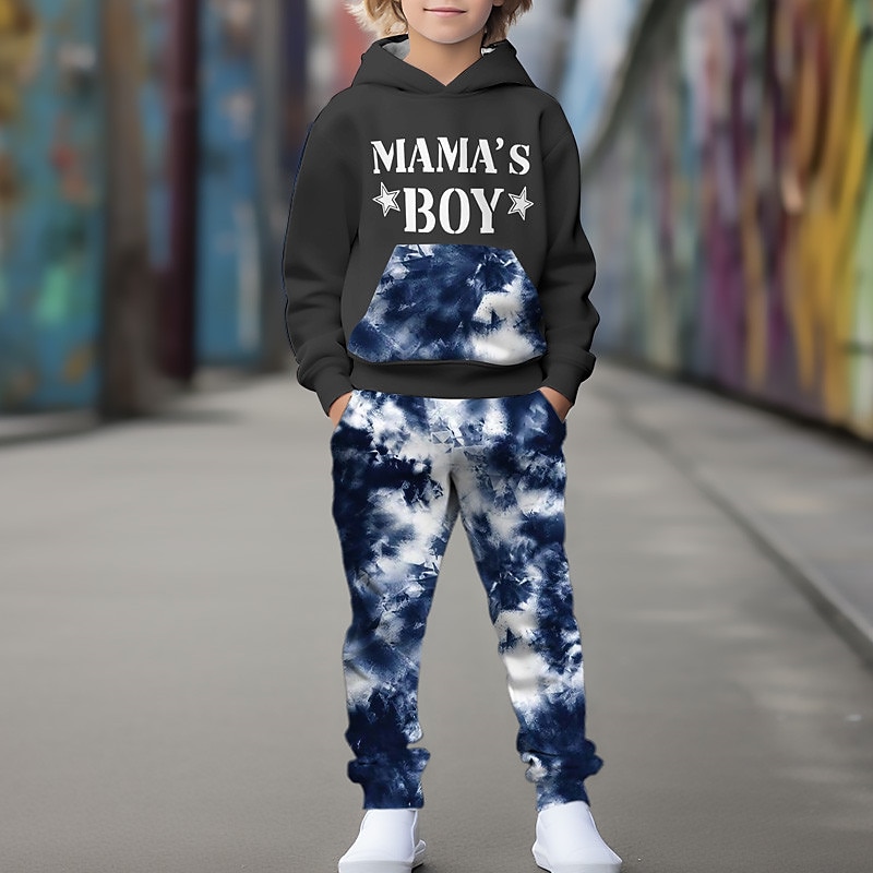 Boys 3D Graphic Tie Dye Hoodie & Sweatpants Set Hoodie Set Clothing Set Long Sleeve Spring Fall Sports Fashion Cool Kids 3-12 Years Outdoor Vacation Street Regular Fit2