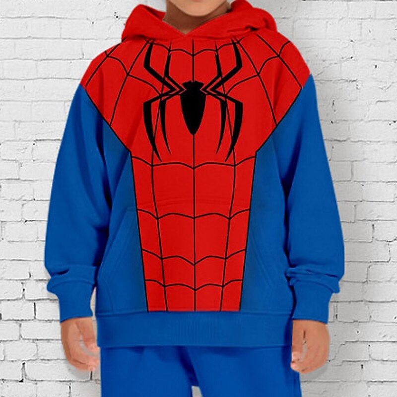 Boys 3D Spider Hoodie & Sweatpants Set Set Long Sleeve 3D Printing Fall Winter Active Fashion Cool Kids 3-12 Years Outdoor Vacation Street Regular Fit3