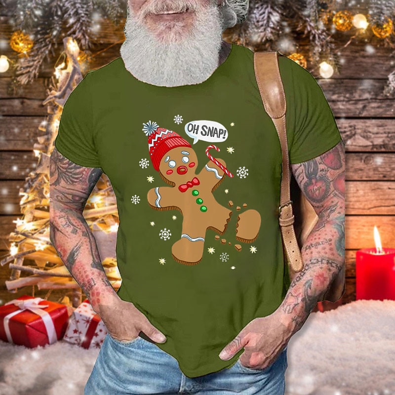 Christmas Men's Gingerbread Gingerbread Man T Shirt Cotton Short Sleeve Graphic Shirt Black White Red Comfortable Tee Sports Outdoor Holiday Fashion Designer Clothing2