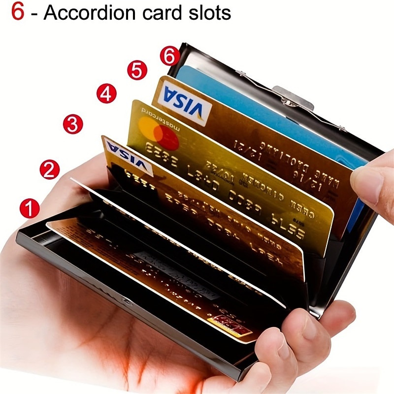 RFID Credit Card Holder Men Wallet Short Purse Stainless Steel And Leather Card Wallet2
