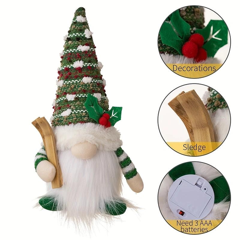Christmas Gnome, LED Light Handmade Swedish Tomte Gnomes Scandinavian Santa Elf Table Ornaments Holiday Christmas Decoration4