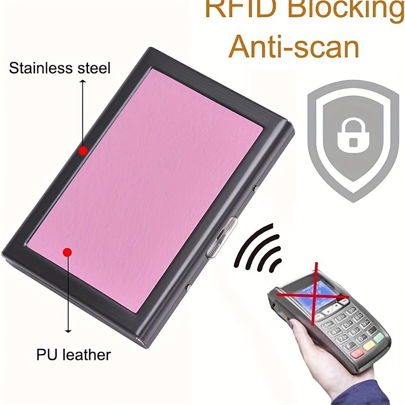 RFID Credit Card Holder Men Wallet Short Purse Stainless Steel And Leather Card Wallet3