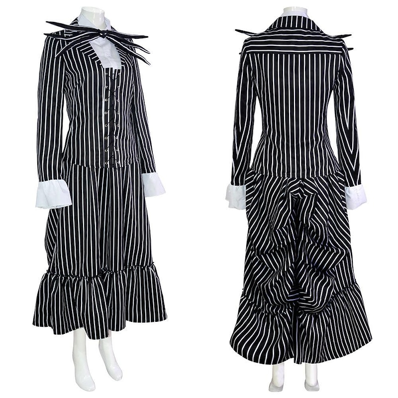 Jack Skellington Halloween Cosplay Costume Outfits Masquerade The Nightmare Before Christmas Cosplay Adults' Women's Halloween Masquerade Easy Halloween Costumes Dress Up2