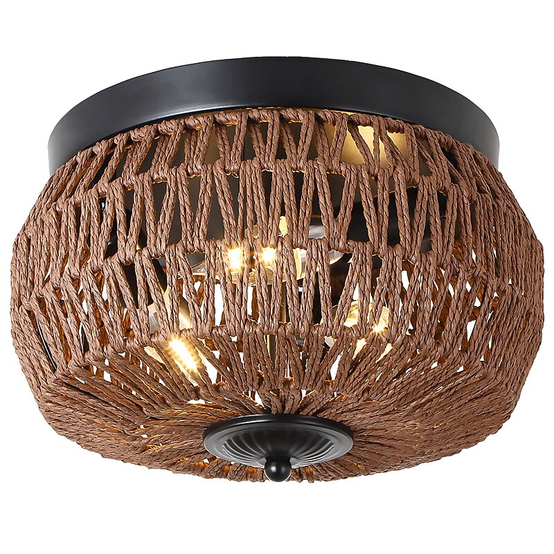 Boho Lamp Fixture Ceiling Light Rattan Mini Pendant Light Woven Rattan Ceiling Light for Small Bedroom Hallway Entry Kitchen Island Farmhouse Bathroom 110-240V3