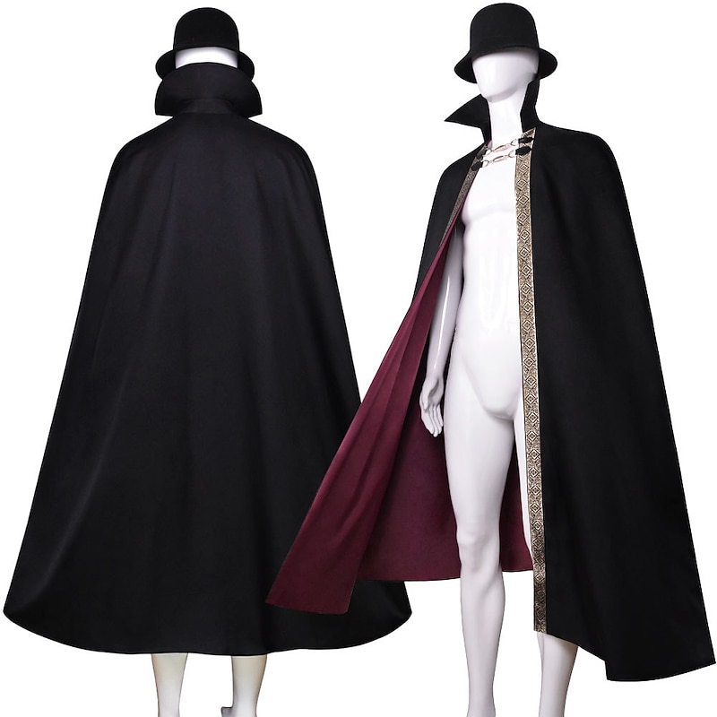 Retro Vintage Medieval Cape Cloak Vampire Solid Colored Fancy Dress Men's Fantasy Royal Halloween Carnival Masquerade Carnival Performance Halloween Adults' Cloak Hat Summer Fall