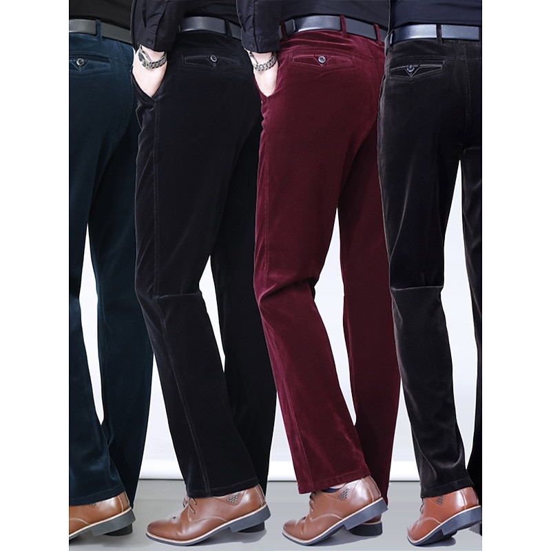 Men's Dress Pants Corduroy Pants Trousers Suit Pants Pocket Plain Comfort Breathable Outdoor Daily Going out Fashion Casual Black Wine