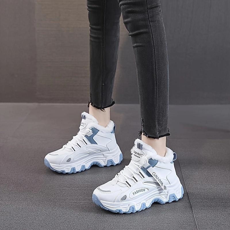 Women's White Winter Sneakers with Plush Lining and Chunky Sole - Warm High-Top Athletic Shoes for Cold Weather4