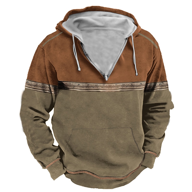 Men's Hoodie Zip Up Hoodies Wine Navy Blue Brown Beige Hooded Color Block Sports & Outdoor Daily Holiday Polyester Vintage Cool Casual Spring &  Fall Clothing Apparel Hoodies Sweatshirts  Long Sleeve4