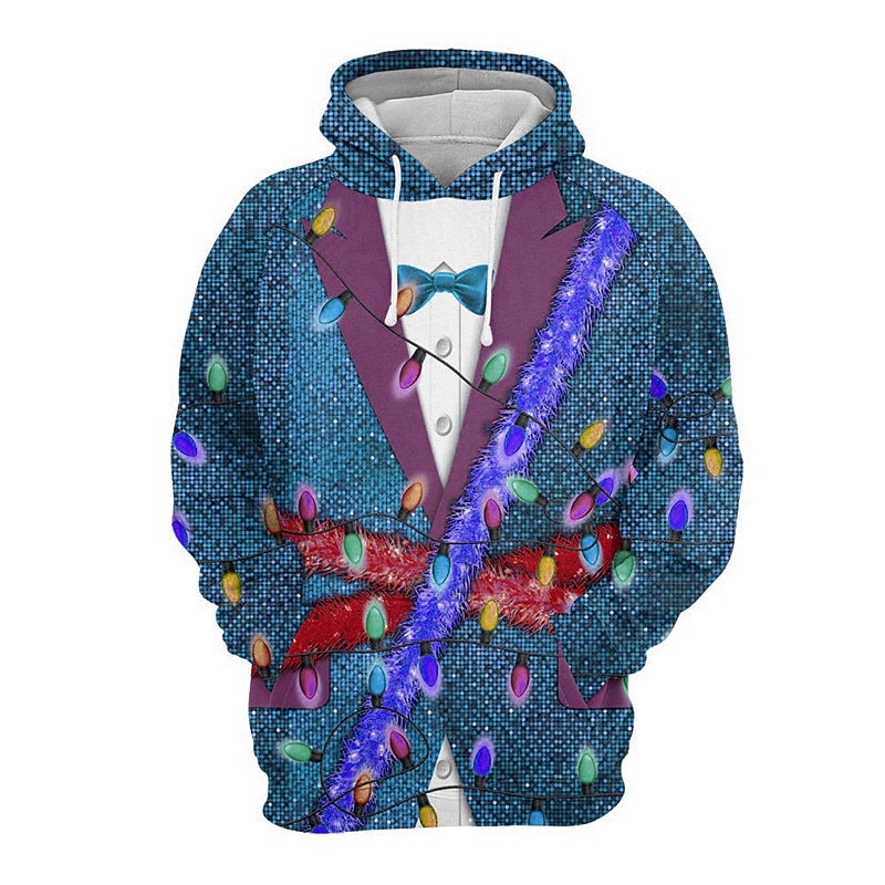 Christmas Men's Christmas Costume 3D Hoodies Graphic Prints Lanterns Daily Classic Casual 3D Pullover Holiday Lights Tuxedo Red Cotton3