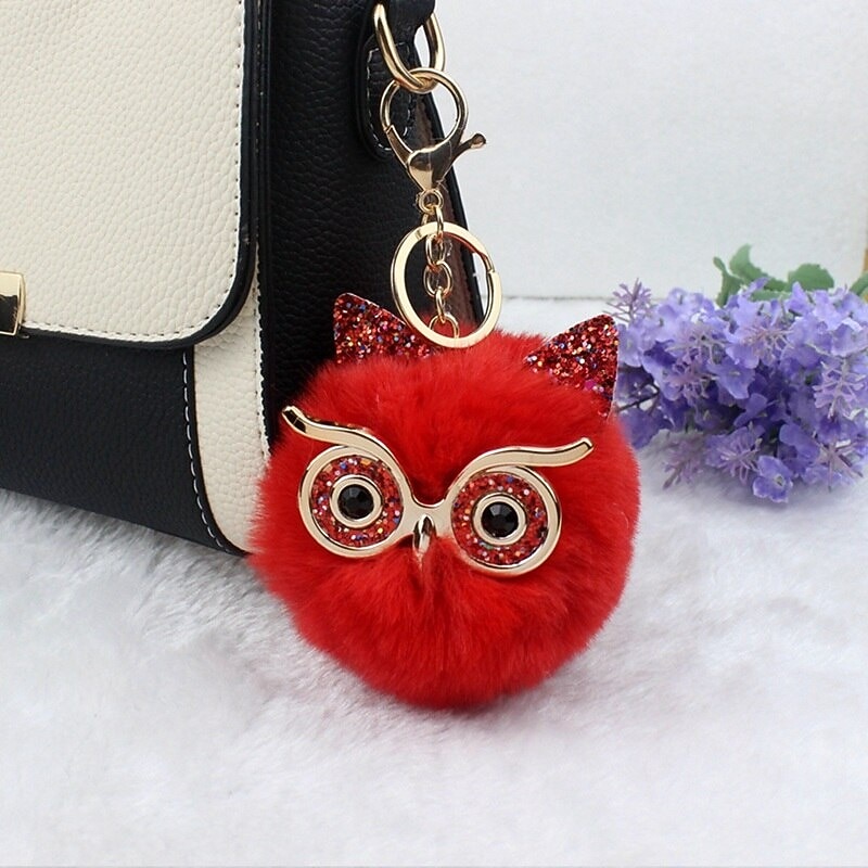 Lovel Owl Pendant Keychains for Girls Boy Fluffy Fur Ball Pompon Key Chain Charm Women Bag Key Ring Women Gift3