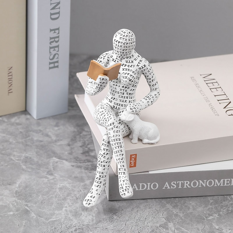 Modern Reading Woman Statue Pulp Woman Reading Bookshelf Decor, Thinker Style Resin Statue for Home Decor Contemporary Style