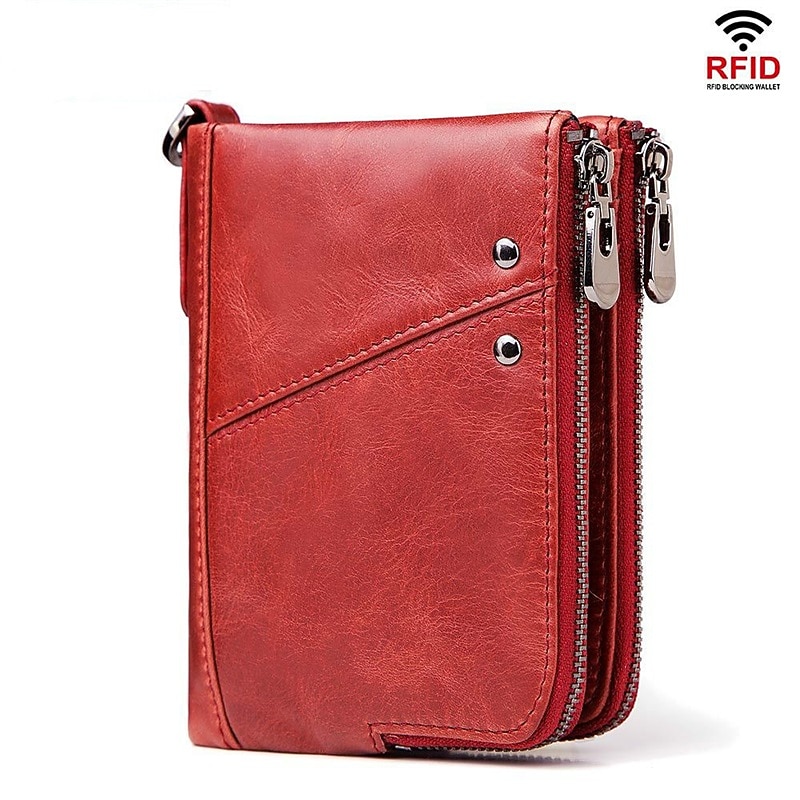 Anti-theft Brush RFID Leather Men's Wallet Multi-function Double zipper Vertical Wallet Top layer leather fashion casual change bag