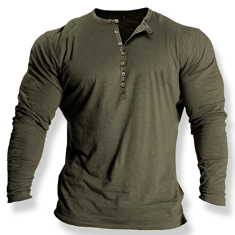 Men's Button T Shirt T Shirt Henley Shirt Tee Top Long Sleeve Crew Neck Spring &  Fall Plain Fashion Designer Basic Retro Button-Down Vacation Street Going out Black White Blue Top Tee for Men2