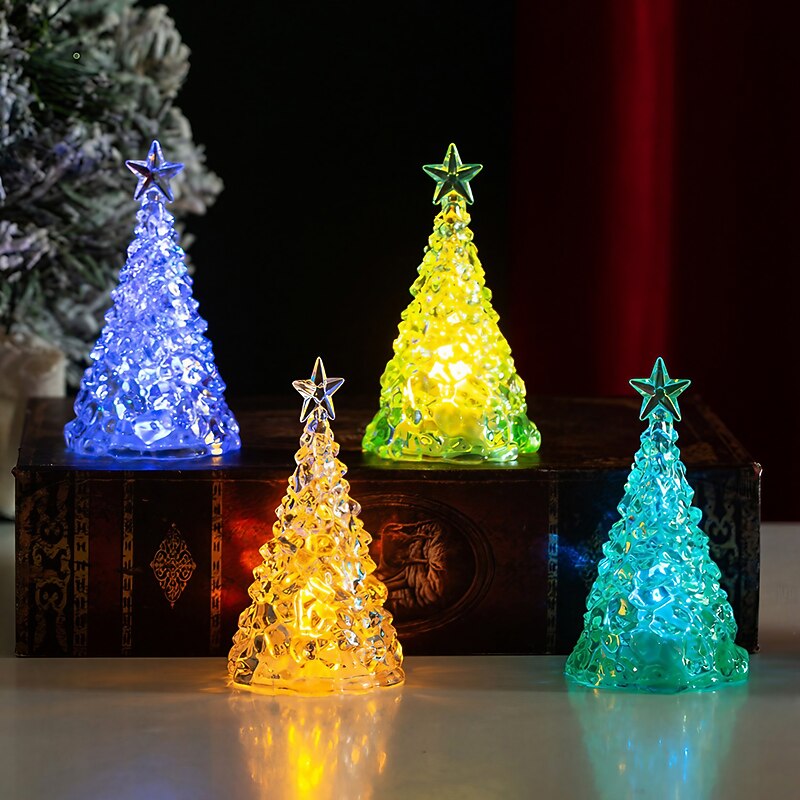 Festive Decorative Light Glowing Electronic Candle Christmas Tree Tabletop Ornament Festive Atmosphere Window Decoration Night Light