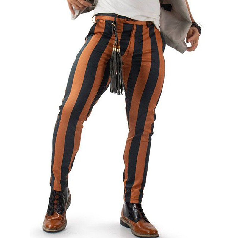 Men's Trousers Chinos Chino Pants Pocket Stripe Comfort Breathable Outdoor Daily Going out Fashion Casual Orange Green3