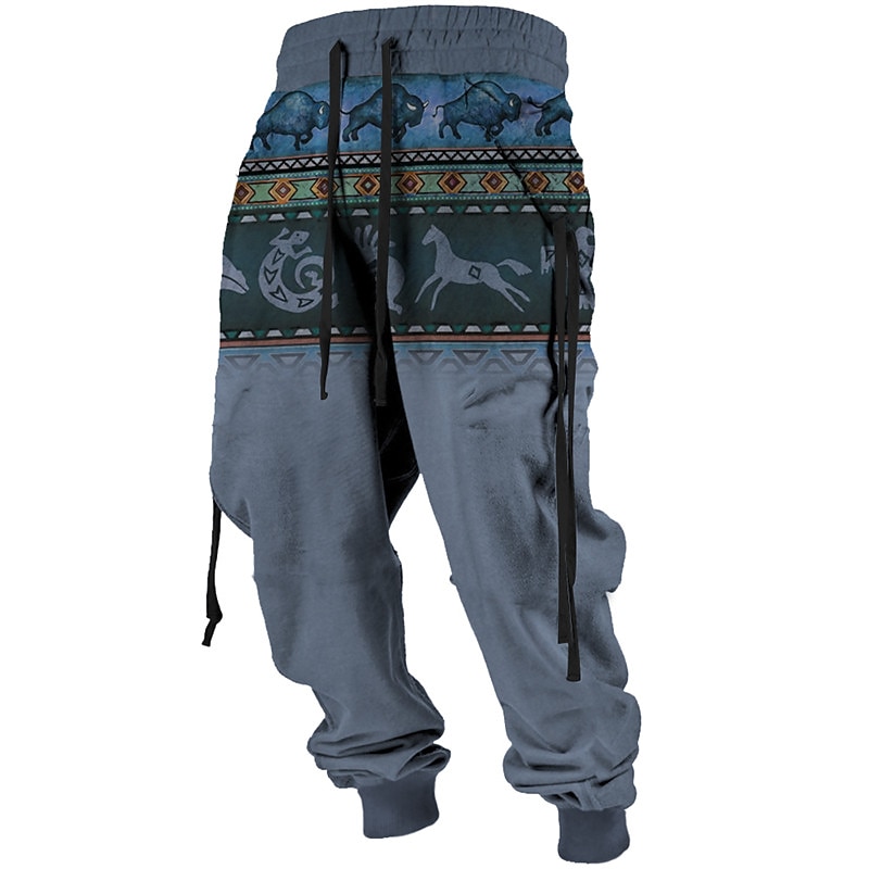 Tribal Bandana Print Vintage Men's 3D Print Sweatpants Pants Trousers Outdoor Street Casual Daily Polyester Blue Green Khaki S M L Mid Waist Elasticity Pants3