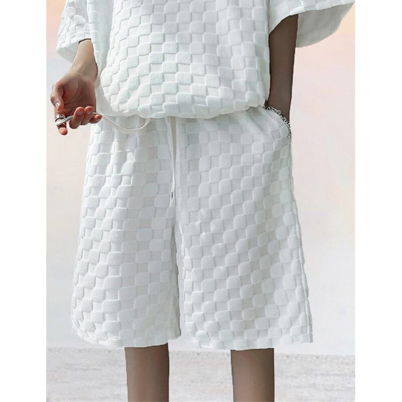 Men's T-shirt Suits Tracksuit Tennis Shirt Shorts and T Shirt Set Short Sleeves Crew Neck Summer Plaid Plain Gymnatics Casual 2 Piece Vacation Daily Wear Activewear Black White Gray Top Tee for Men2