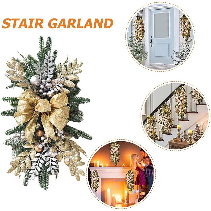 Christmas Decorations Christmas Wreaths Xmas Swags with Lights Cordless Prelit Stairway Stairway Staircase Window Wall Decoration Teardrop Trim Wreath Rattan Shopping Mall Hotel Outdoor4