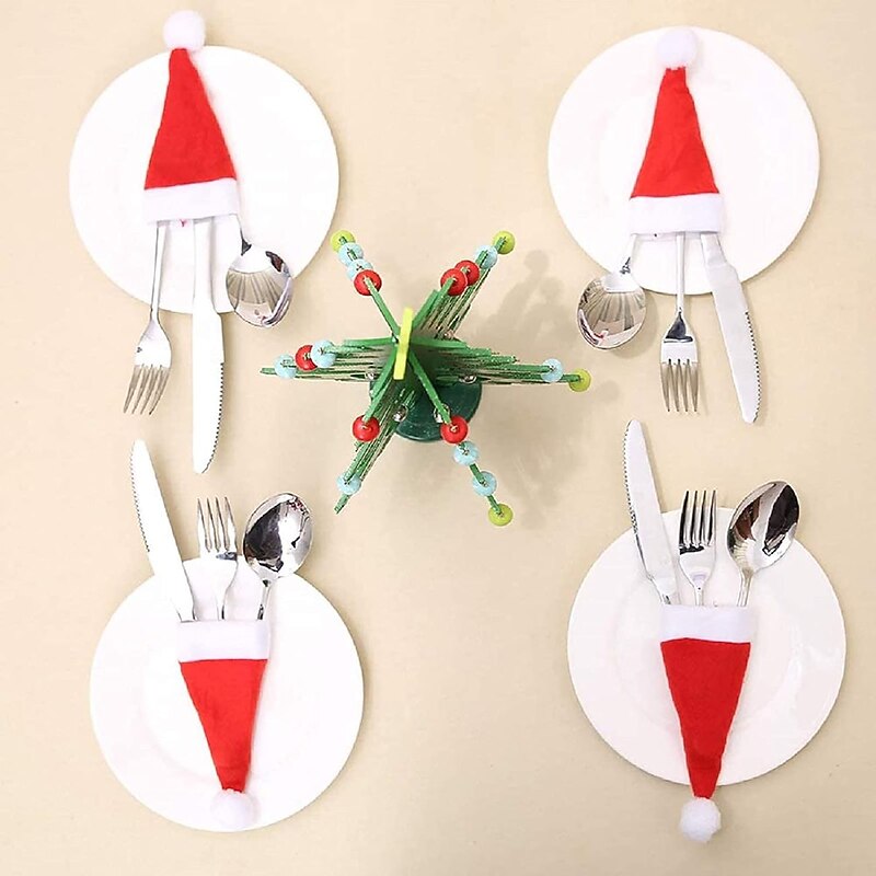 10pcs Christmas Tableware Decoration Knife and Fork Covers Wine Bottle Caps Kitchen Tools Accessories  10 pcs4