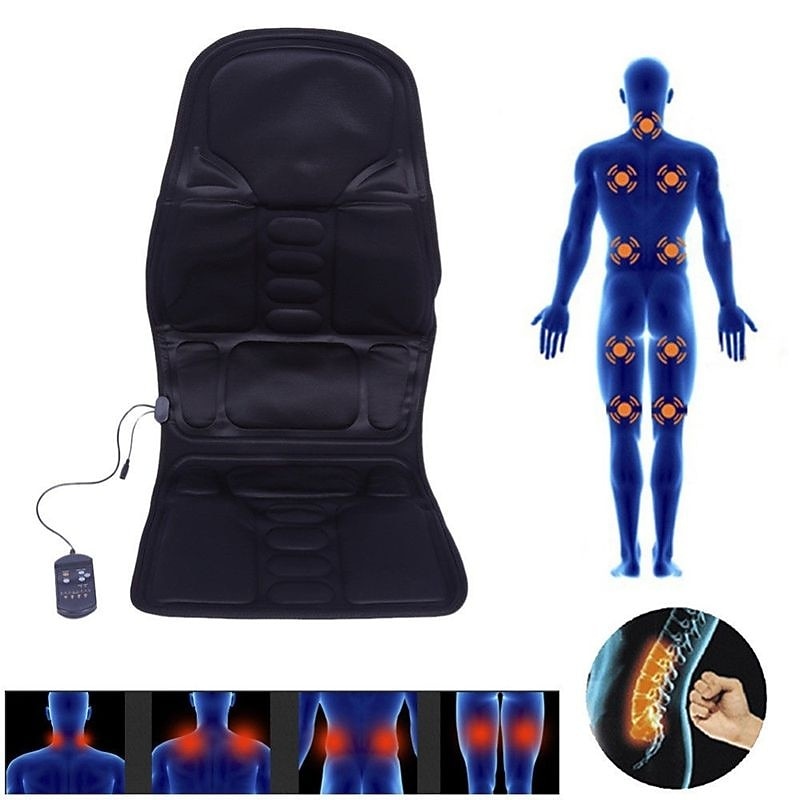 Black Back Massage Chair Car SUV Heat Seat Cushion, Neck Pain Lumbar Support Pad4