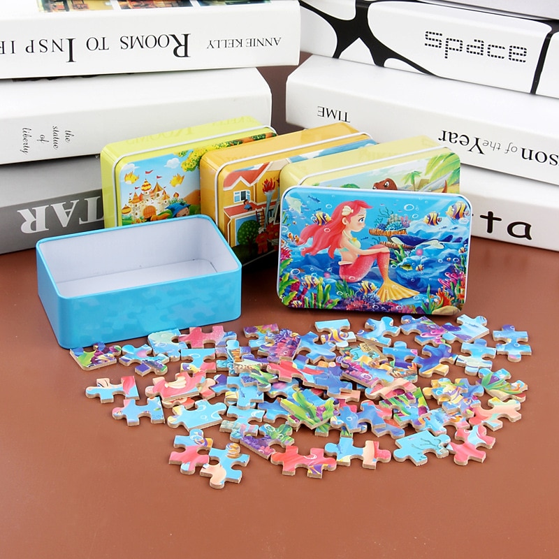 Wooden jigsaw puzzle puzzle for children 60 pieces of iron box jigsaw puzzle puzzle for kindergarten early education wooden toys4