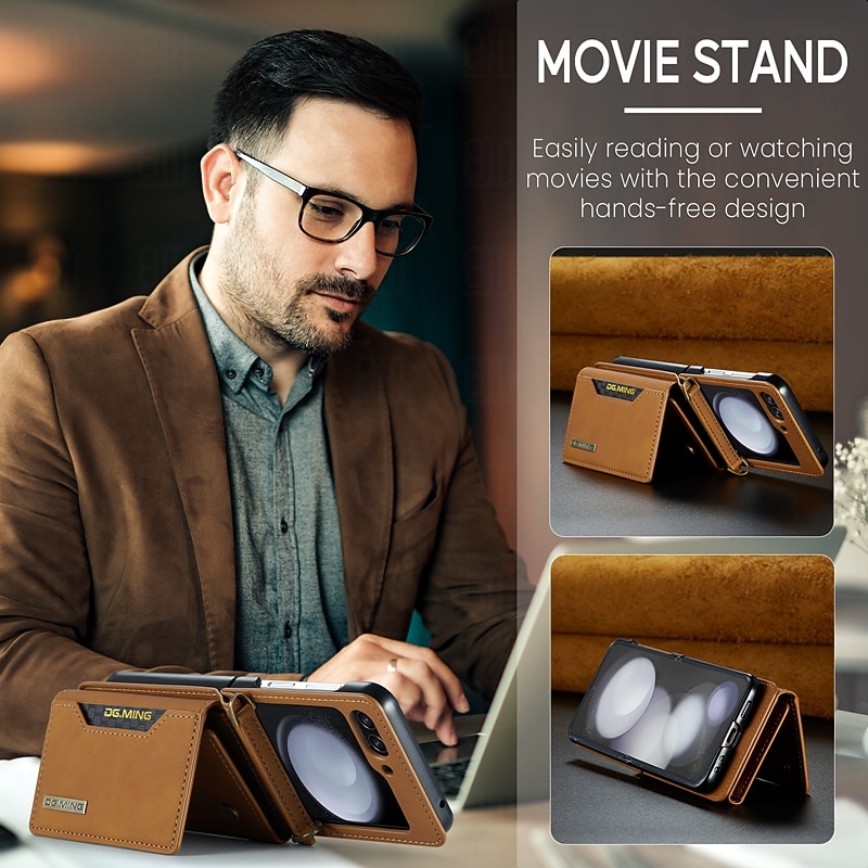 Phone Case For Samsung Galaxy Z Flip 7 Z Flip 6 Z Flip 5 Z Flip 4 Z Flip 3 Wallet Case Wallet Magnetic Full Body Protective Retro TPU PU Leather4