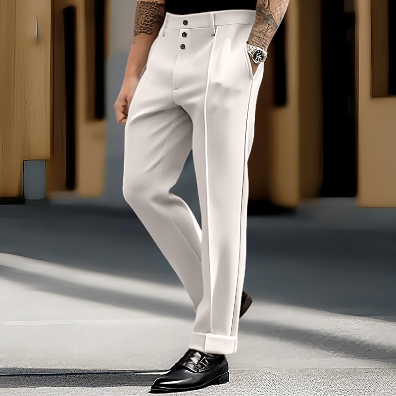 Men's Trousers Dress Pants Slacks Pocket Plain Comfort Soft Wedding Outdoor Daily Fashion Casual Black White